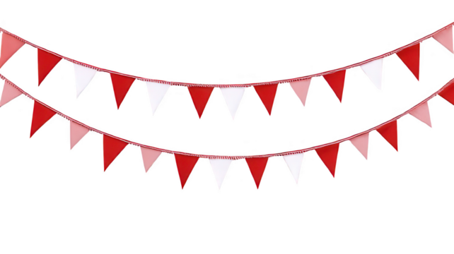 Red and White Flags Bunting Decoration Isolated on White Background