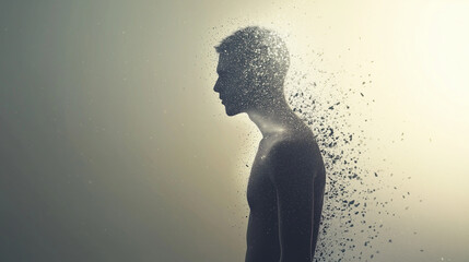 Conceptual representation of identity dissolution with a male silhouette