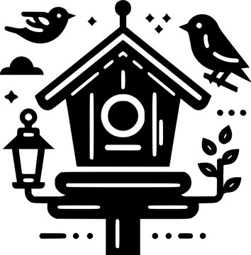 recommend clip art: Birdhouse feeder icon black vector silhouette
