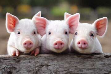 Playful piglets gathered together at a farm showcasing their charming curiosity and playful nature