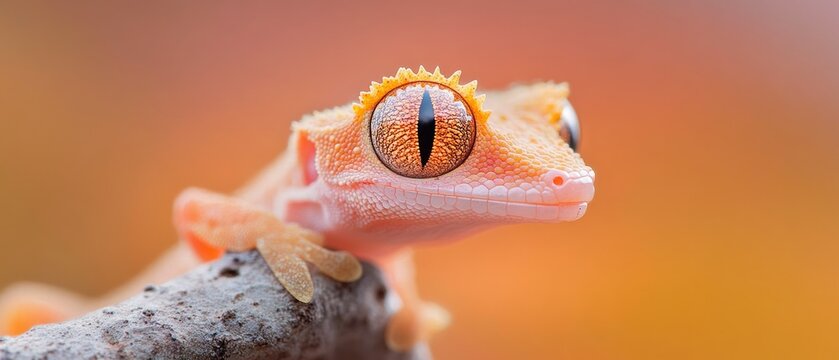 This lively orange gecko rests on a branch, displaying its unique features against a vibrant background, highlighting the diversity of tropical ecosystems