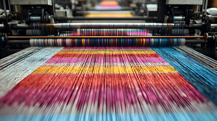 Colorful Fabric Weaving On Machine