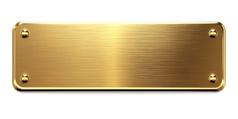 Rectangular gold metal plaque with rounded corners and screws on white background.