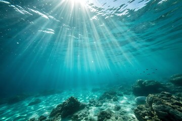 Fototapeta premium Sunlight Rays Illuminating the Underwater World Deep in the Sea