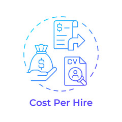 Cost per hire blue gradient concept icon. Measuring total recruitment expenses. Hiring metric. Corporate employment. Round shape line illustration. Abstract idea. Graphic design. Easy to use blog post