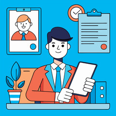 Vector illustration of a Businessman reviewing documents.