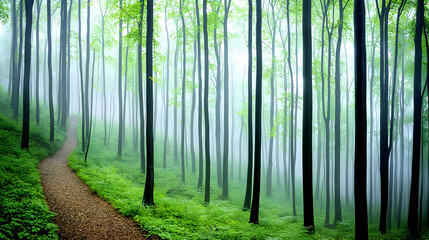 Obraz premium Misty Pixelated Forest Path