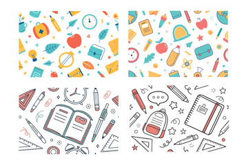 Back to School Doodle Seamless Pattern Hand-Drawn Vector Illustration