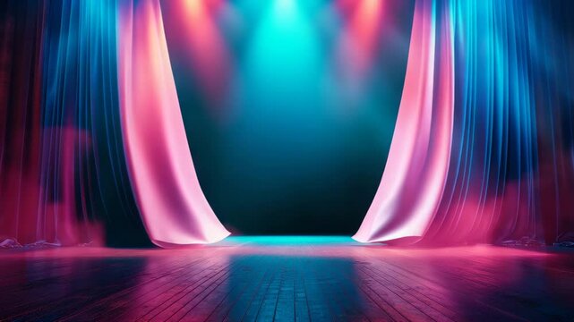Drama on Stage: The stage is set with a dramatic flair, boasting opulent drapes, bathed in a mesmerizing interplay of light and shadow, setting the scene for an enthralling performance.