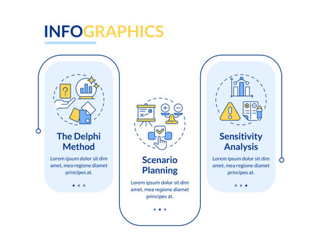 Workforce forecasting methods rectangle infographic vector. HR analytics. Recruitment strategy. Data visualization with 3 steps. Editable rectangular options chart. Lato-Bold, Regular fonts used