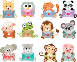 Cute Animals Holding Love Letter Envelopes