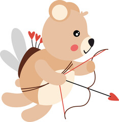 Flying Teddy Bear Cupid with Heart Arrows
