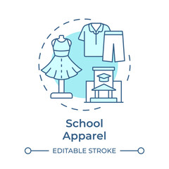 School apparel soft blue concept icon. Dress code, uniform. University fashion, clothes. Round shape line illustration. Abstract idea. Graphic design. Easy to use in article, infographic