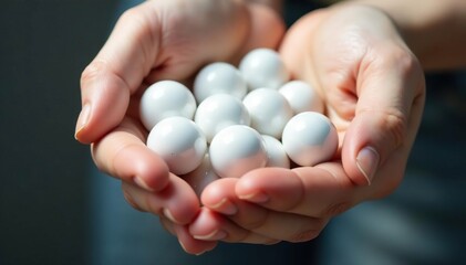 Handful of pristine white marbles, soft light , group, amount, close up