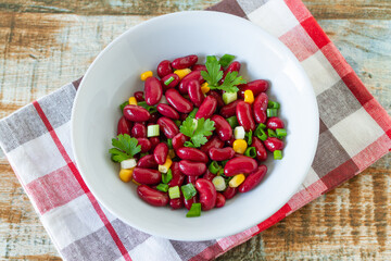A light, summer, dietary salad made of red beans and greens
