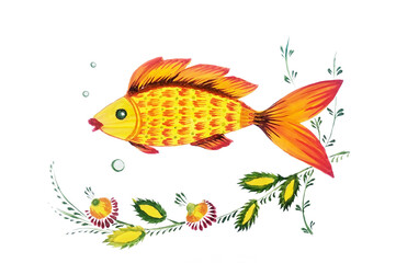 Hand-Painted Folk Art Fish Illustration