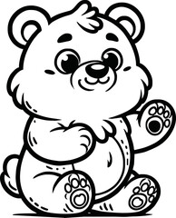 Coloring pages, Wild animals outline, Cute bear doll, vector illustration