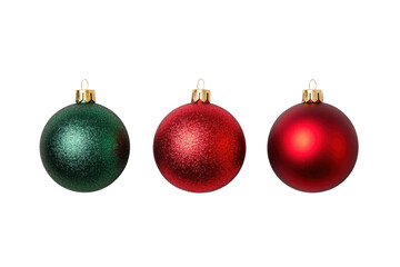 Festive green and red christmas ornaments trio, cut out - stock png.