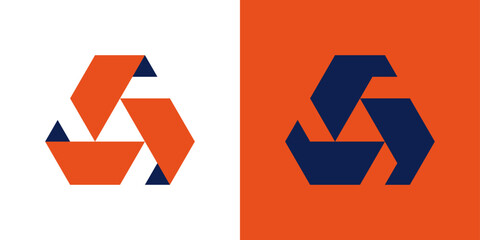 Industrial alpha monogram logo. Geometric A shape with triangle and hexagon structure. Urban vector symbol.