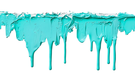 Png of Dripping turquoise paint on a white surface, creating a vibrant and artistic effect.