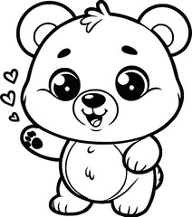 Coloring pages, Wild animals outline, Cute bear doll, vector illustration