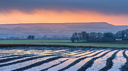 Sunrise Over Plowed Fields