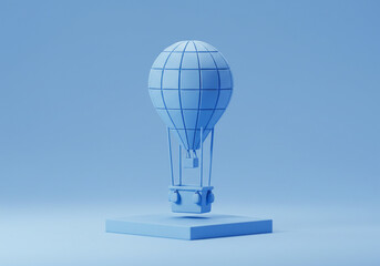 Obraz premium Blue Hot Air Balloon Illustration on Pedestal Dreamy Minimalist