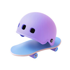 Fototapeta premium Purple helmet and blue skateboard: modern 3d design, cut out - stock png.