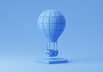 Obraz premium Isolated Hot Air Balloon Miniature on Blue Background, 3D Render