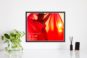 True to size framed wall poster mockup