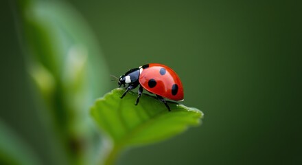 Fototapeta premium Ladybug on a Leaf: A Close-Up of Nature's Tiny Jewel