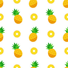 Pineapple seamless pattern, tropical ripe fruit.