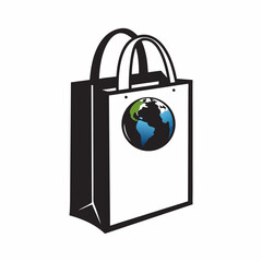 Eco-Friendly Shopping Bag with Earth Globe Design for Sustainable Living Blogs, Green Business Websites, Environmental Awareness Campaigns, and Eco-conscious Branding  
