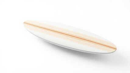 Fototapeta premium A stylish wooden surfboard with a minimalist design rests on a white background perfect for summer surfing imagery.