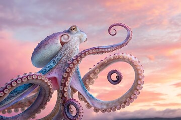 Obraz premium An Amazing Octopus Emerges from the Pink and Purple Skies