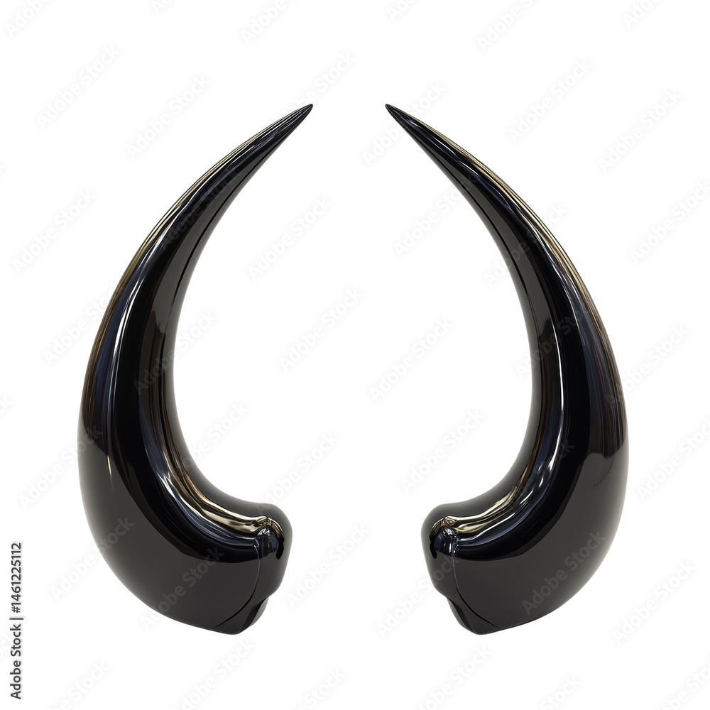 Poster symmetrical glossy horns casting subtle reflections, isolated against a boundless canvas