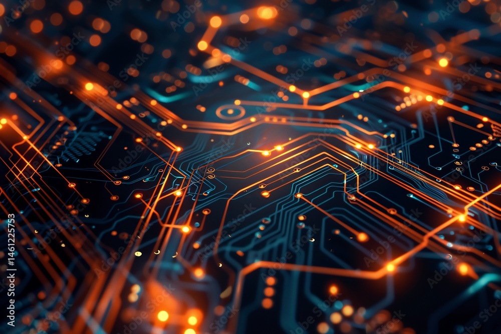 Poster abstract glowing circuit board pattern representing technology and data flow