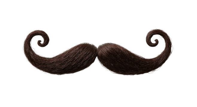 Png of Stylish brown mustache with whimsical curls, perfect for adding character to your creative projects.