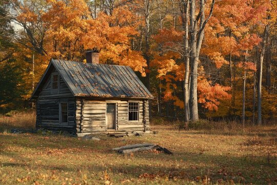 Rustic cabin nestled in autumnal forest (1)