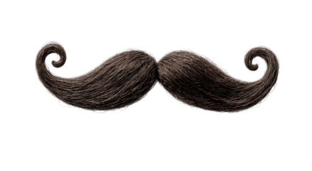 Png of Artistic illustration of a styled mustache, featuring twirled ends and a rich brown hue, evoking a classic vintage charm.