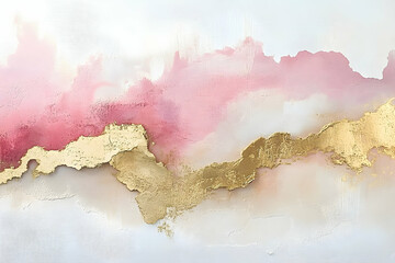 Abstract painting with soft pink and gold accents.