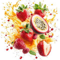 Fruit and Juice Splash from Passion Fruit Isolated on Transparent Background