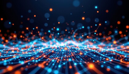 Obraz premium a digital illustration showing moving dots and lines forming a network connection structure