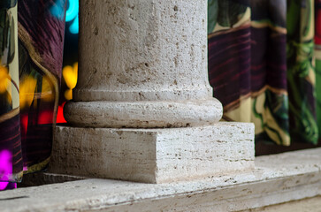 details Chiostro del Bramante, open courtyard on two levels with elegant arches and refined architectural details. the white marbles, accentuating the magnificence of this Renaissance masterpiece.