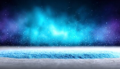 Mystical Winter Scene with a Textured Surface Illuminated by Blue Toned Lights and Snowfall