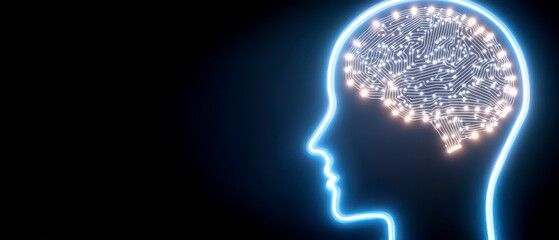 Neural Network Brain Connectivity Concept in Head Silhouette Artificial Intelligence Theme