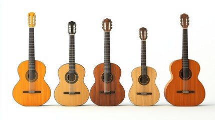 Naklejka premium Variety of Acoustic Guitars Displayed in a Row with Different Wood Finishes and Styles