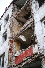 Damaged Building Exterior Exposed Brick and Debris