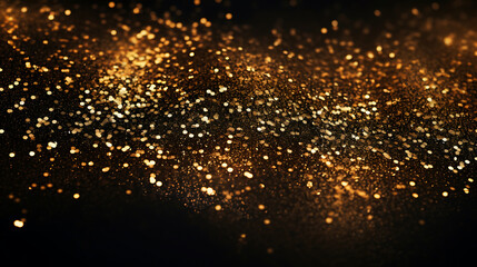 Abstract golden glitter texture on dark background festive sparkle holiday celebration bokeh effect party