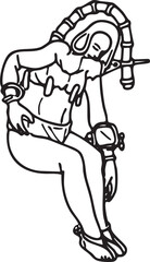 Fototapeta premium A woman sits slumped against a wall holding a wristwatch.